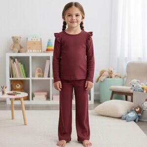 Amazon Essentials Girls' Wide-Rib Outfit Set, Pack of 2, Dark Red, Medium